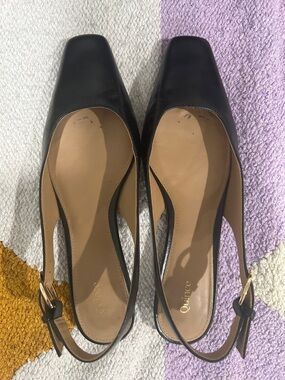 Quince Black Leather Slingback Flats with Square Toe
